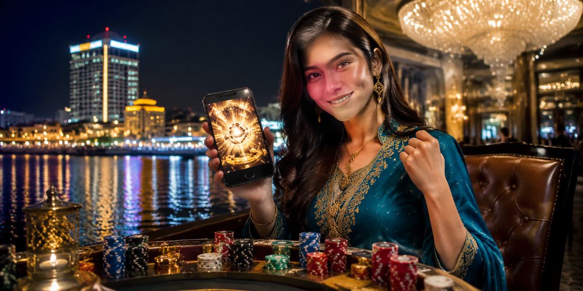 Pemain menggunakan aplikasi mudah alih f45 dengan suasana Hari Raya yang meriah dan ceria